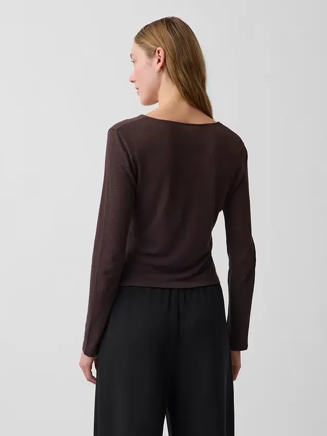 Strickjacke aus Leinenmischung mit Bindeband vorne