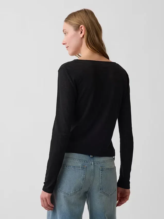 Strickjacke aus Leinenmischung mit Bindeband vorne