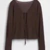 Strickjacke aus Leinenmischung mit Bindeband vorne