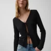 Strickjacke aus Leinenmischung mit Bindeband vorne