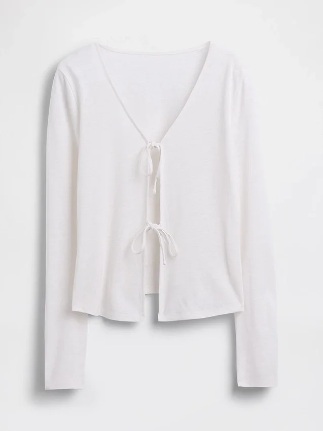Strickjacke aus Leinenmischung mit Bindeband vorne