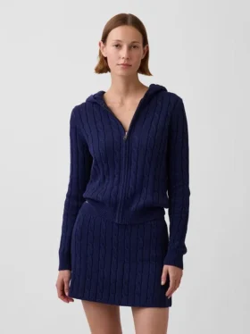 Strickjacke mit Reißverschluss aus 100 % Baumwolle im Zopfmuster
