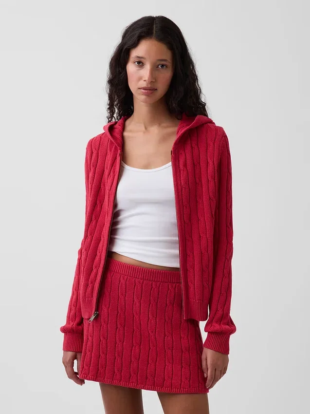 Strickjacke mit Reißverschluss aus 100 % Baumwolle im Zopfmuster