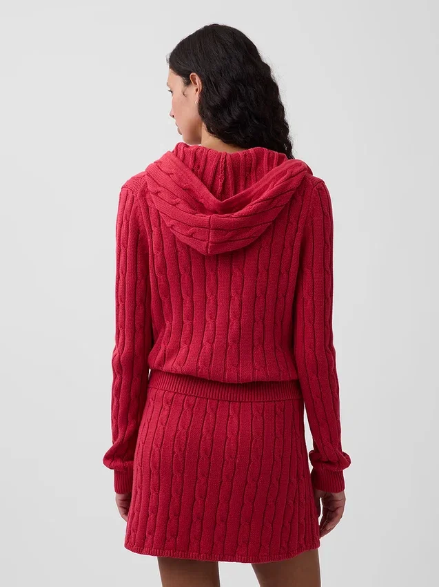 Strickjacke mit Reißverschluss aus 100 % Baumwolle im Zopfmuster