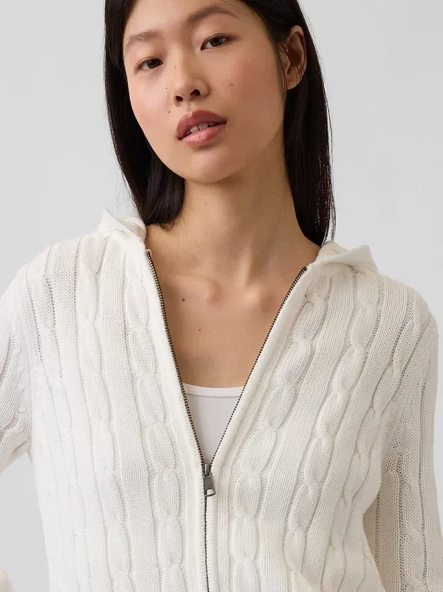 Strickjacke mit Reißverschluss aus 100 % Baumwolle im Zopfmuster