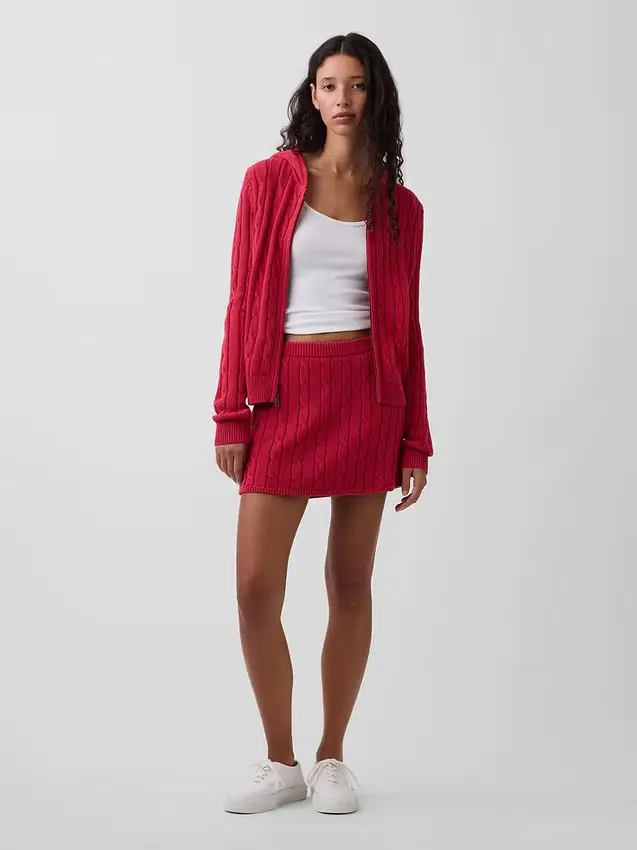 Strickjacke mit Reißverschluss aus 100 % Baumwolle im Zopfmuster