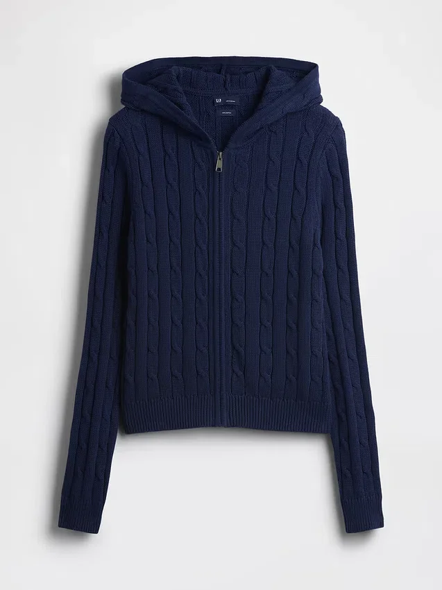 Strickjacke mit Reißverschluss aus 100 % Baumwolle im Zopfmuster