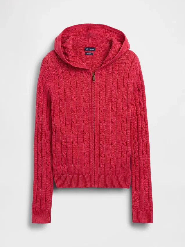 Strickjacke mit Reißverschluss aus 100 % Baumwolle im Zopfmuster