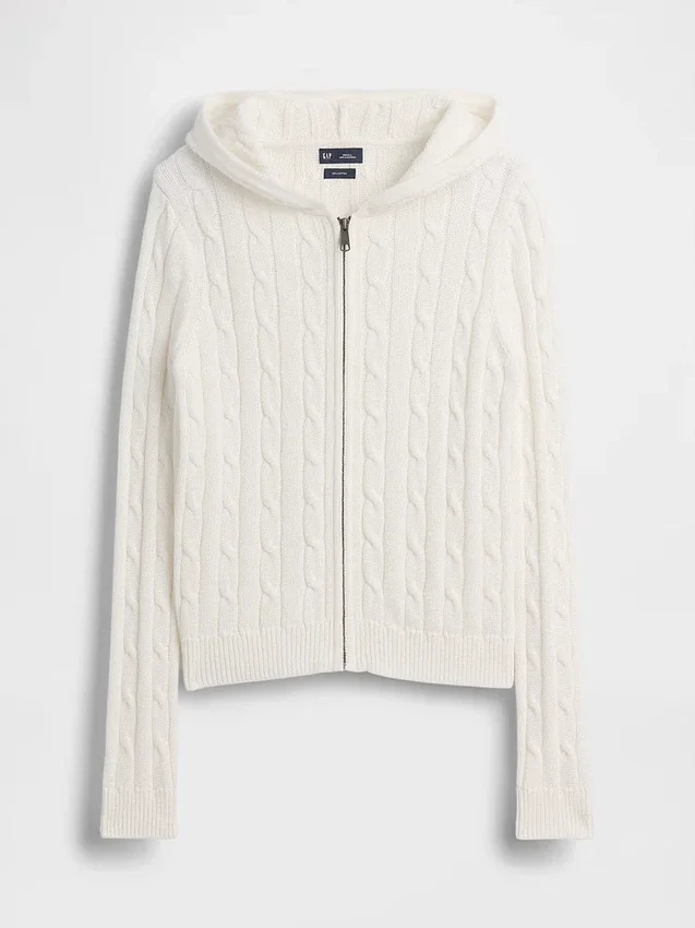 Strickjacke mit Reißverschluss aus 100 % Baumwolle im Zopfmuster
