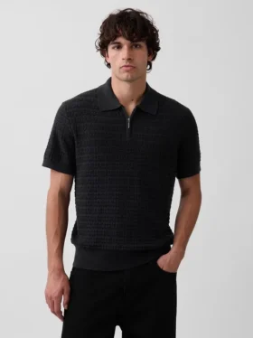 Strukturiertes Polo-Pullover mit Reißverschluss