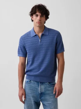 Strukturiertes Polo-Pullover mit Reißverschluss