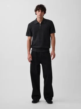 Strukturiertes Polo-Pullover mit Reißverschluss