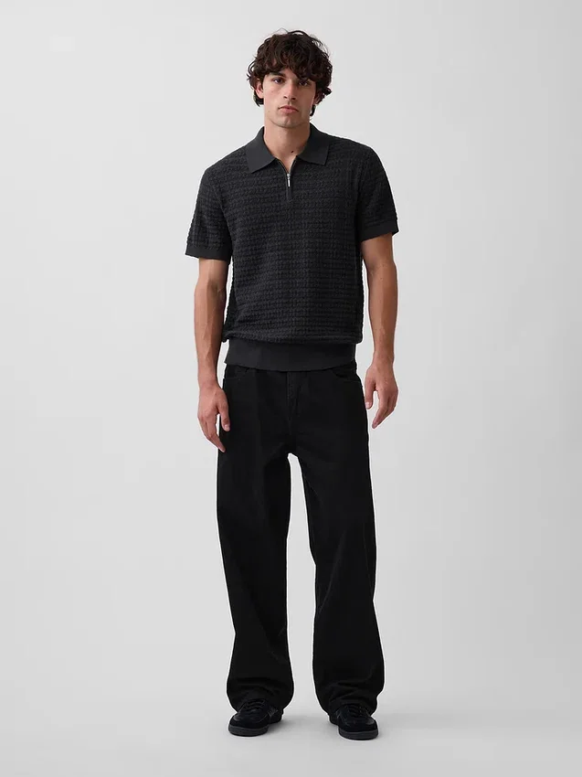 Strukturiertes Polo-Pullover mit Reißverschluss