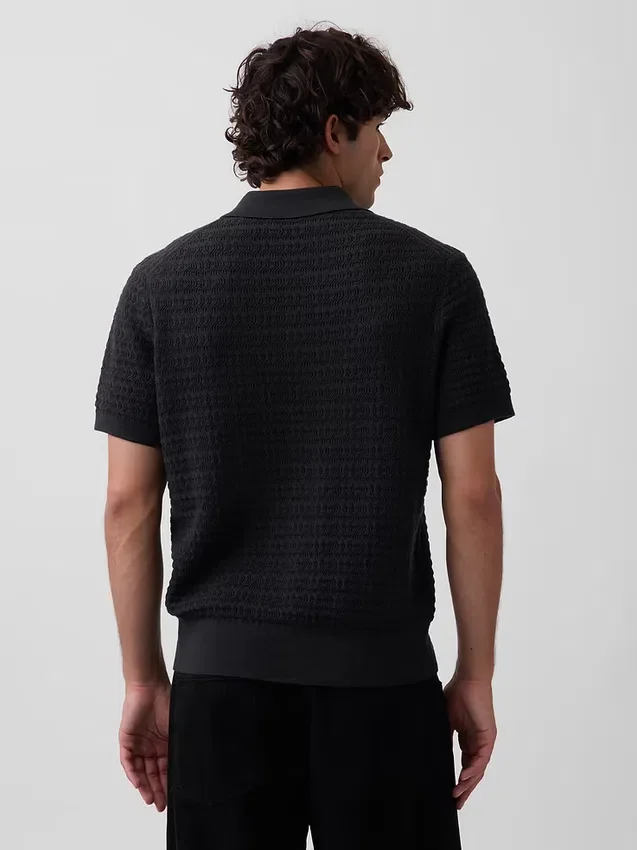 Strukturiertes Polo-Pullover mit Reißverschluss