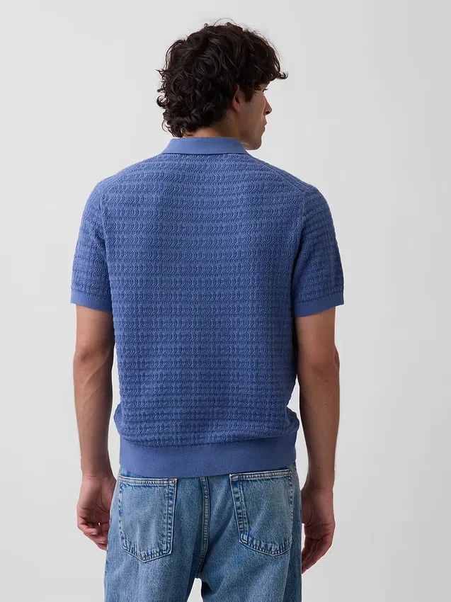 Strukturiertes Polo-Pullover mit Reißverschluss
