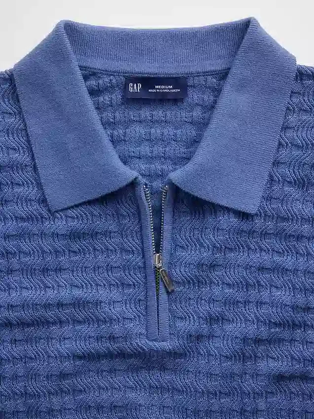 Strukturiertes Polo-Pullover mit Reißverschluss