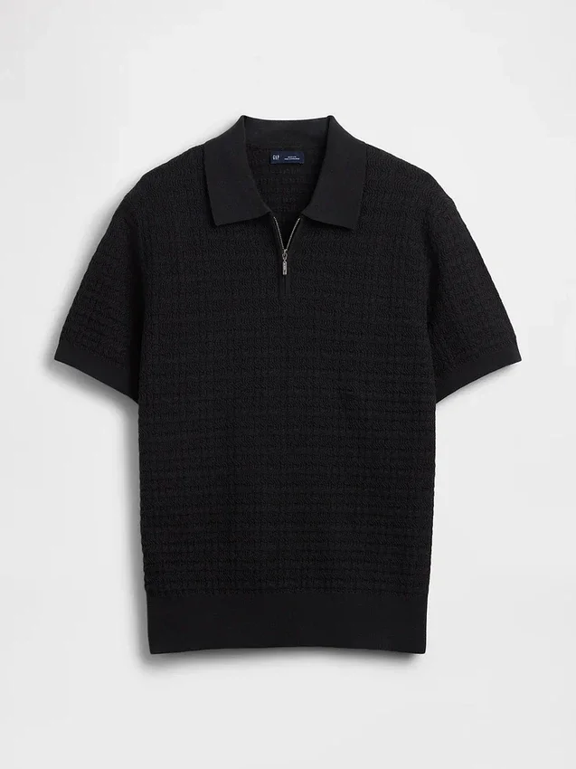 Strukturiertes Polo-Pullover mit Reißverschluss