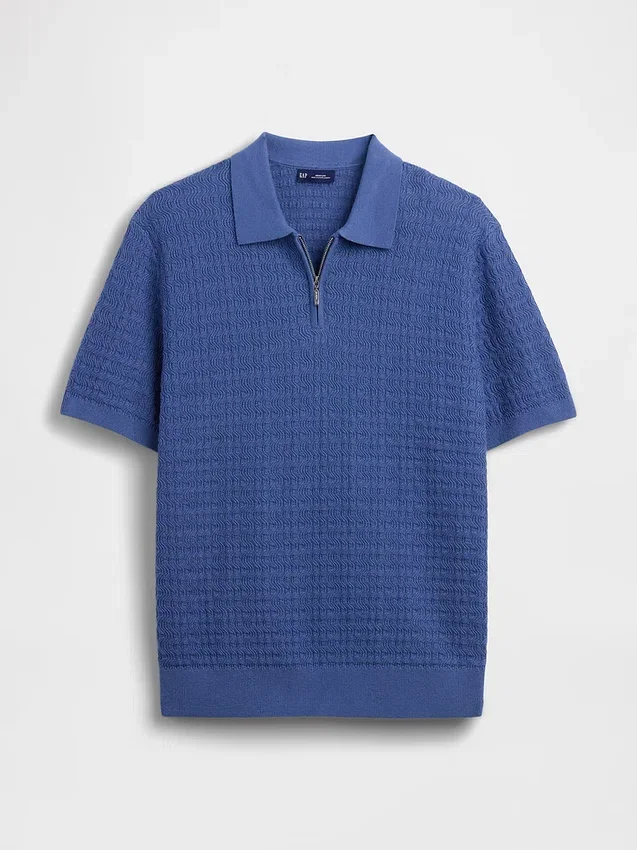 Strukturiertes Polo-Pullover mit Reißverschluss