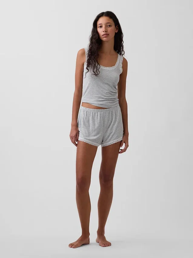 Superweiche Modal-Pyjama-Shorts mit Spitzenbesatz