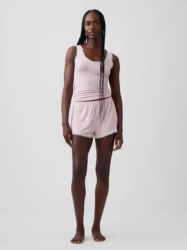 Superweiche Modal-Pyjama-Shorts mit Spitzenbesatz