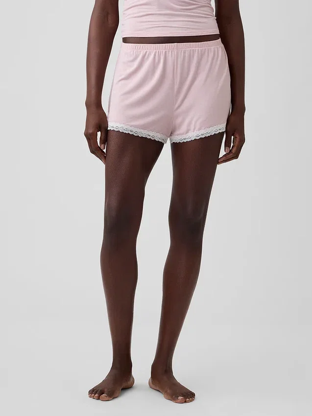 Superweiche Modal-Pyjama-Shorts mit Spitzenbesatz