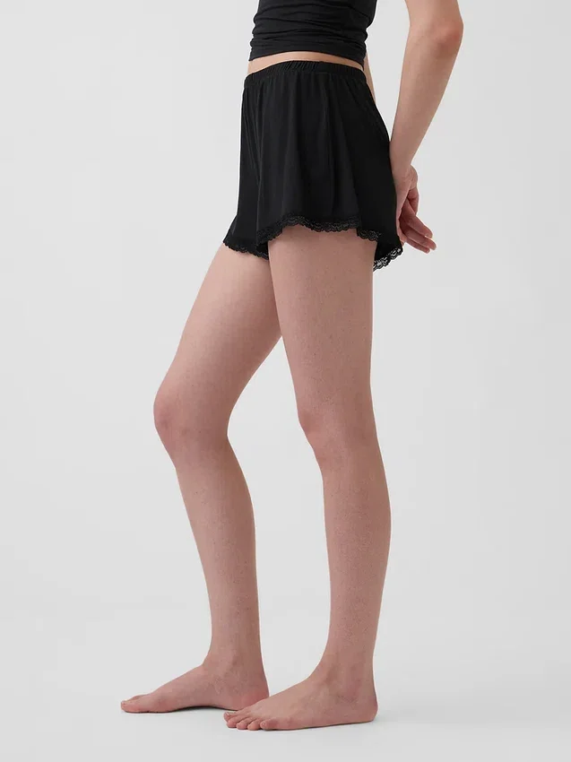 Superweiche Modal-Pyjama-Shorts mit Spitzenbesatz