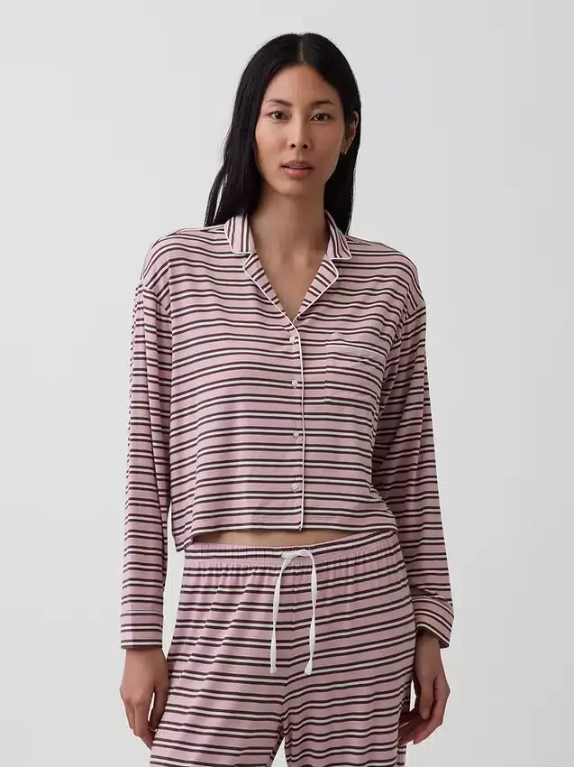 Superweiches Modal-Pyjama-Oberteil in Cropped-Länge