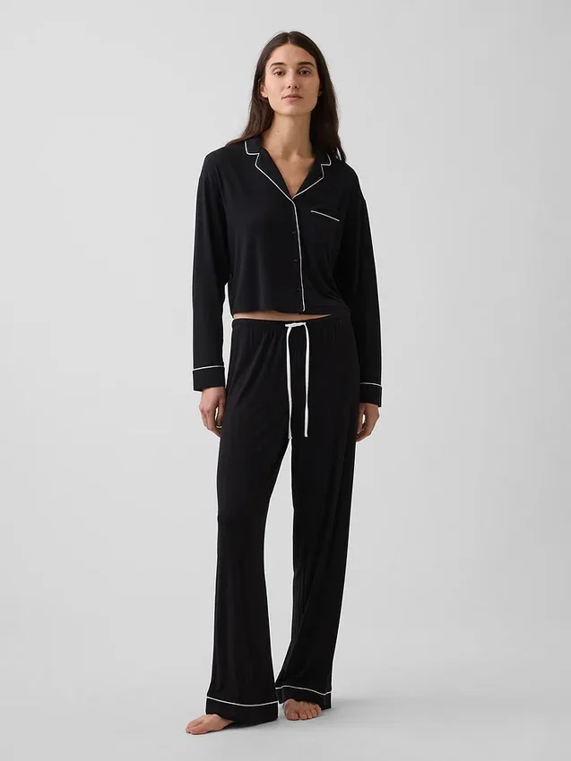 Superweiches Modal-Pyjama-Oberteil in Cropped-Länge