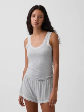 Superweiches Modal-Pyjama-Oberteil mit Spitzenbesatz