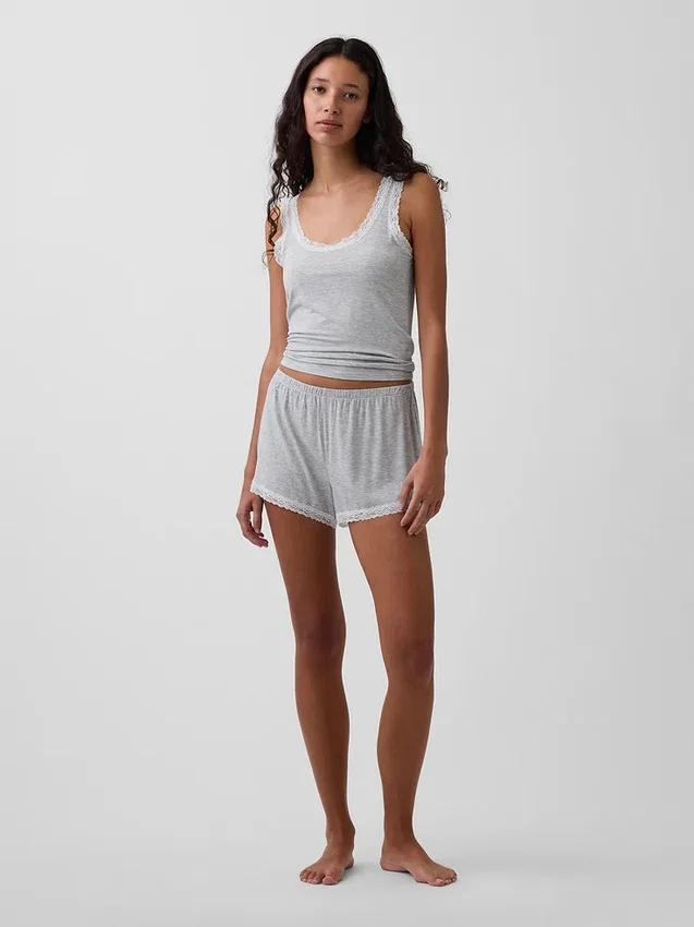 Superweiches Modal-Pyjama-Oberteil mit Spitzenbesatz