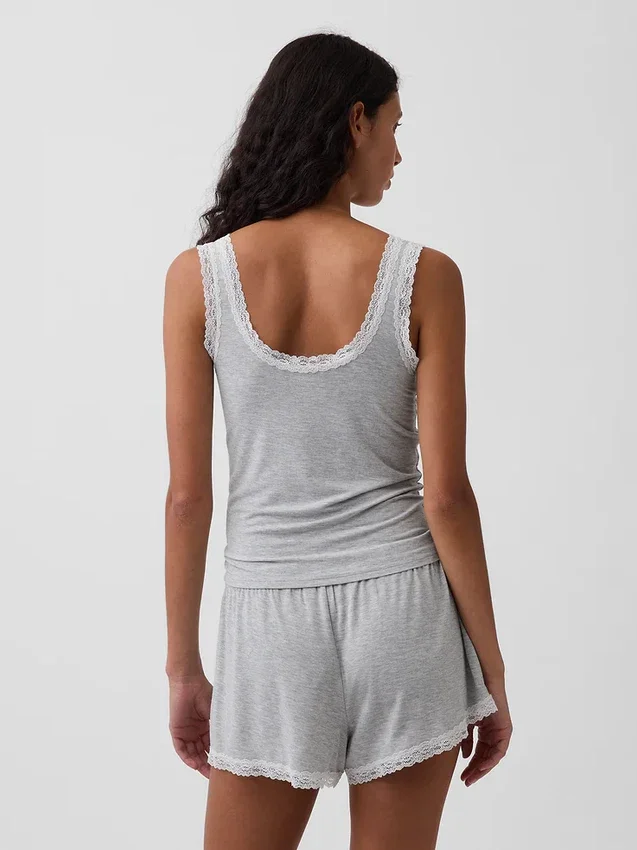 Superweiches Modal-Pyjama-Oberteil mit Spitzenbesatz