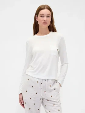 Superweiches Modal-Pyjama-T-Shirt mit Tasche