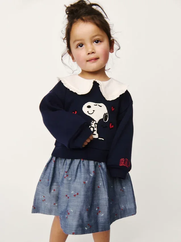 Sweatshirt-Kleid für Baby & Kleinkind mit Snoopy-Rüschenkragen