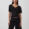 T-Shirt aus Leinenmischung mit lockerem Sitz und V-Ausschnitt