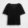 T-Shirt aus Leinenmischung mit lockerem Sitz und V-Ausschnitt