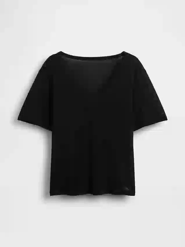 T-Shirt aus Leinenmischung mit lockerem Sitz und V-Ausschnitt