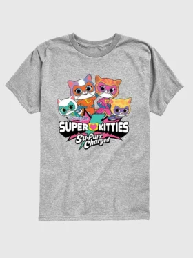 T-Shirt für Kleinkinder mit „Super Kitties“-Logo und Grafik, kurzärmelig