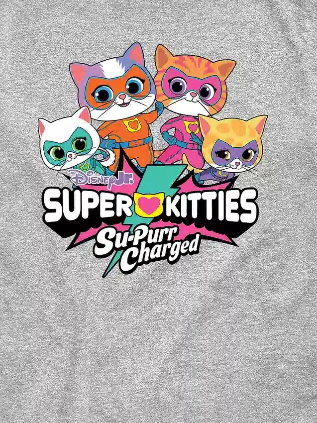 T-Shirt für Kleinkinder mit „Super Kitties“-Logo und Grafik, kurzärmelig