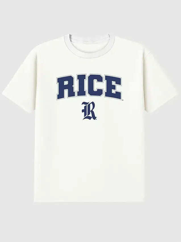 T-Shirt mit dem „Arch Logo“ der Rice University als sekundärem Motiv