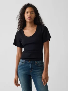 T-Shirt mit geripptem Rundhalsausschnitt