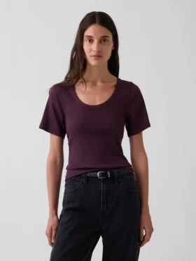 T-Shirt mit geripptem Rundhalsausschnitt