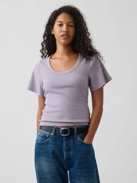 T-Shirt mit geripptem Rundhalsausschnitt
