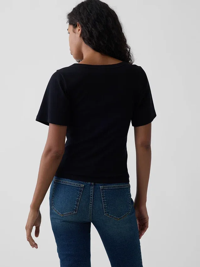 T-Shirt mit geripptem Rundhalsausschnitt
