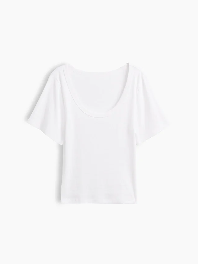 T-Shirt mit geripptem Rundhalsausschnitt