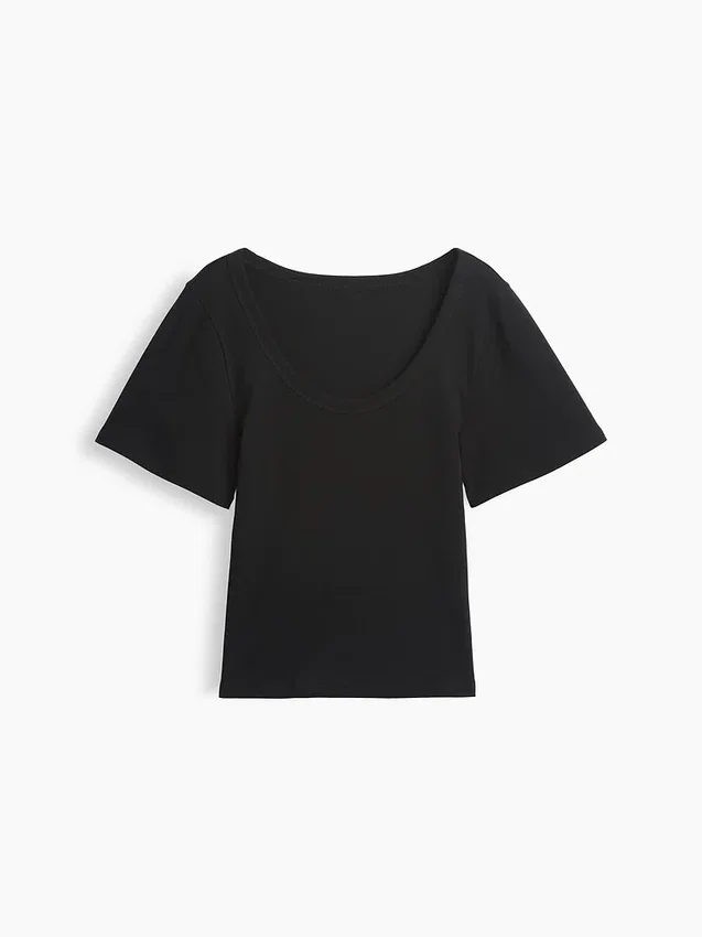 T-Shirt mit geripptem Rundhalsausschnitt