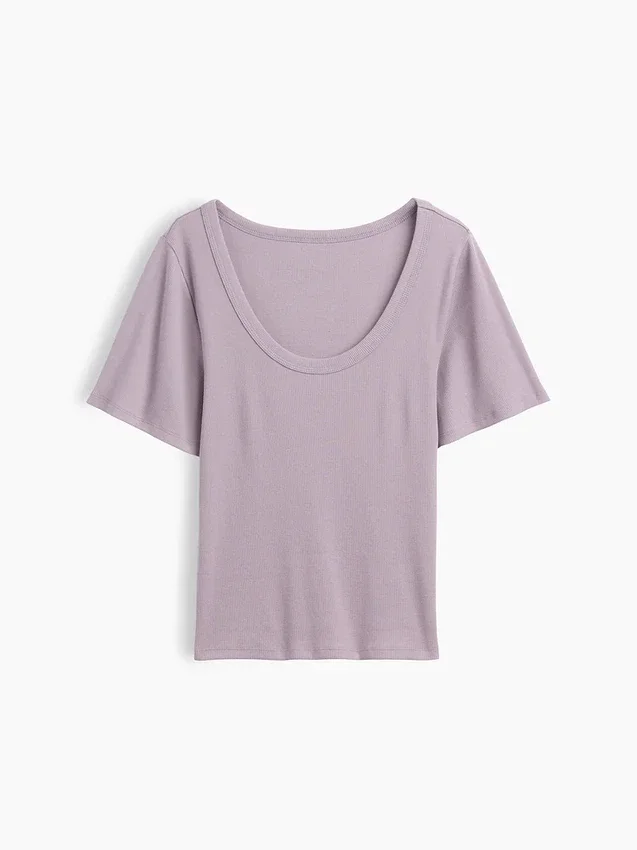 T-Shirt mit geripptem Rundhalsausschnitt