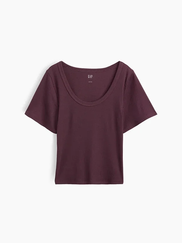 T-Shirt mit geripptem Rundhalsausschnitt