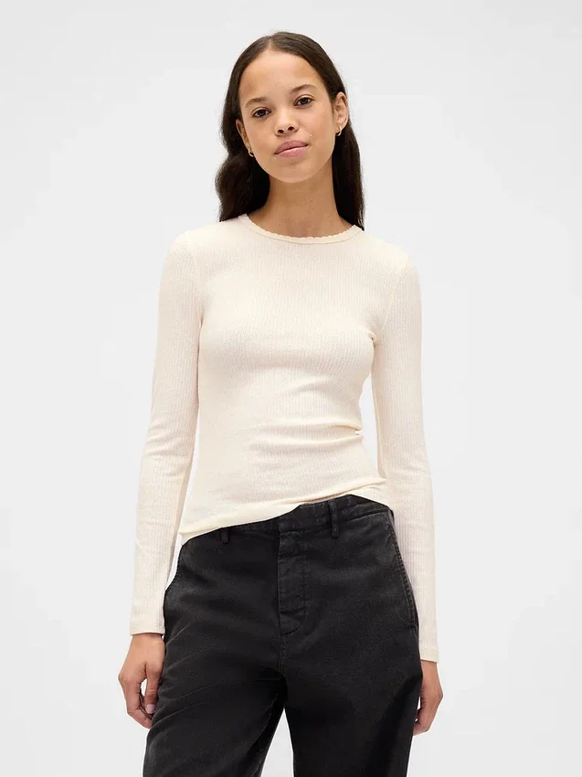 T-Shirt mit Pointelle-Rippmuster