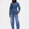 Taillierte Longline-Jeansjacke