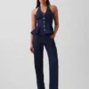 Tailliertes Denim-Halter-Peplum-Oberteil